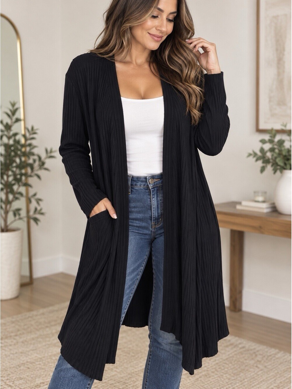 Grace Elements Open Front Duster Cardigan Black Women’s Size XL NWT